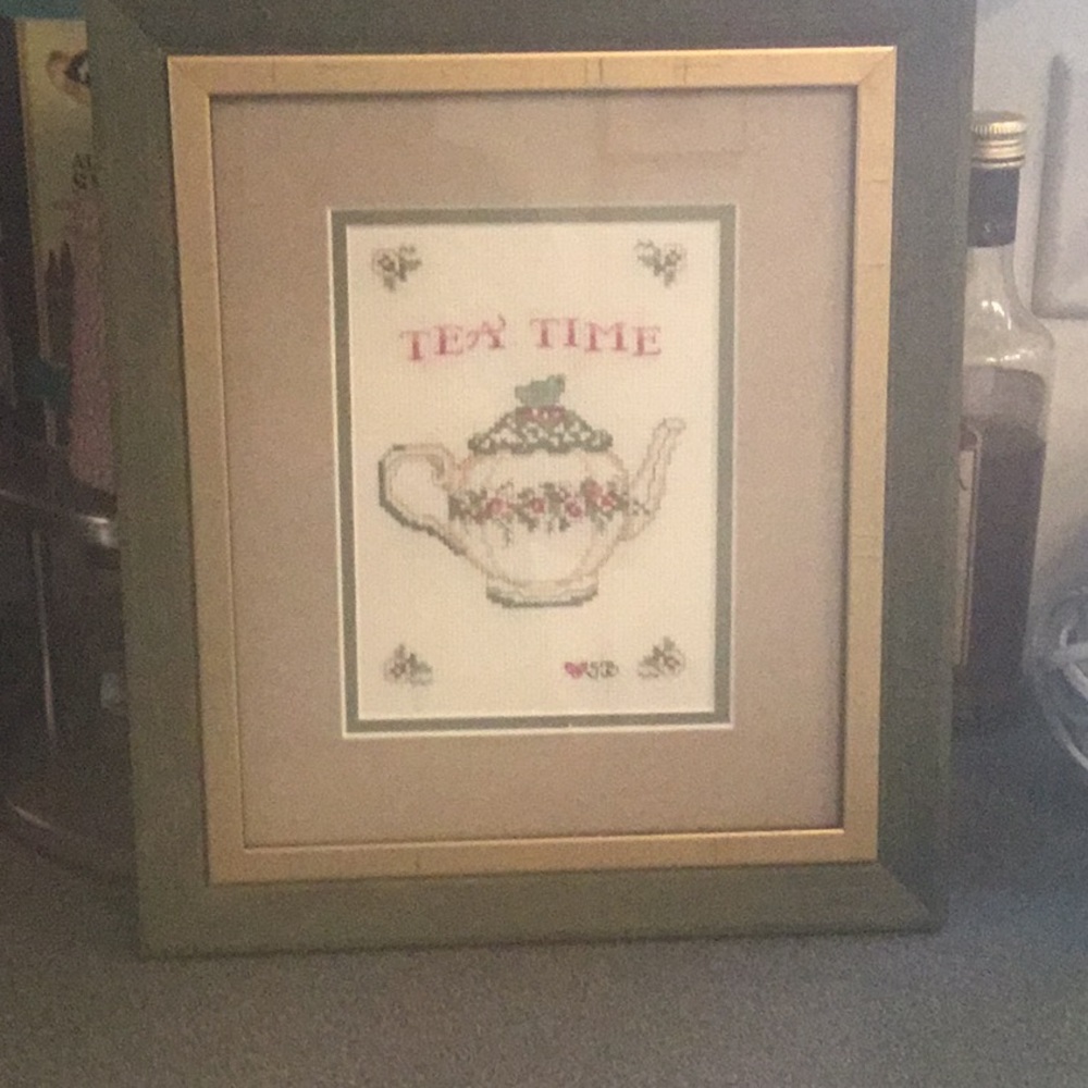 Hand stitched Tea Pot Framed And Matted piece